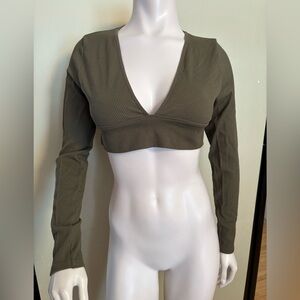 Garage Long Sleeve Crop Deep V NeckTop